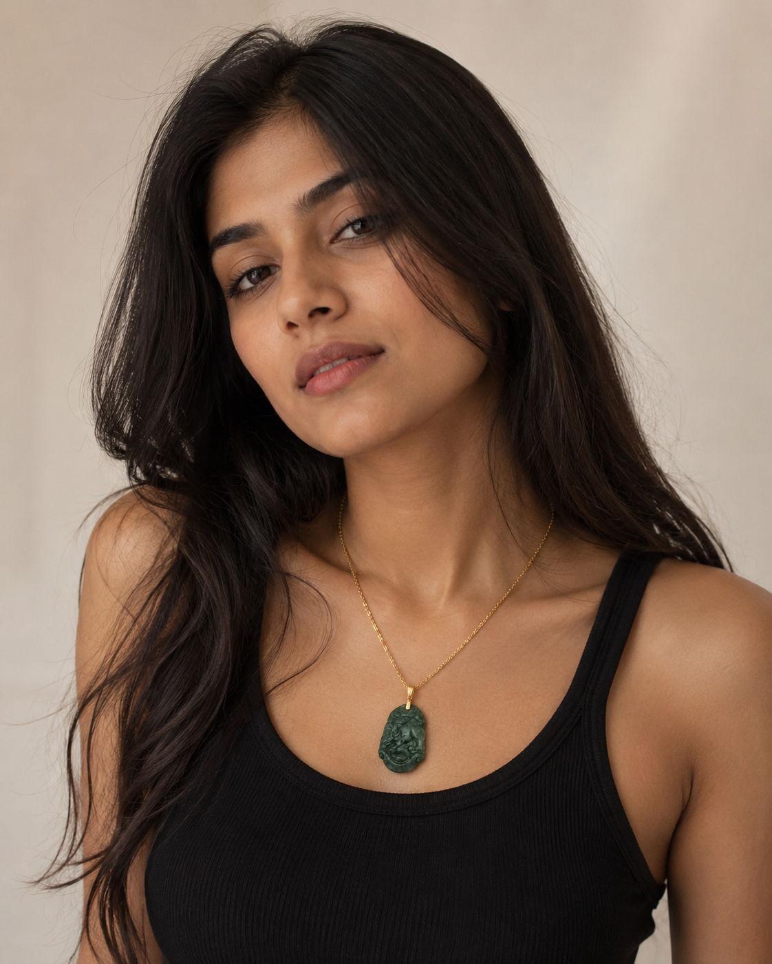 Carved Snake Design Jade Pendant in Yellow Gold