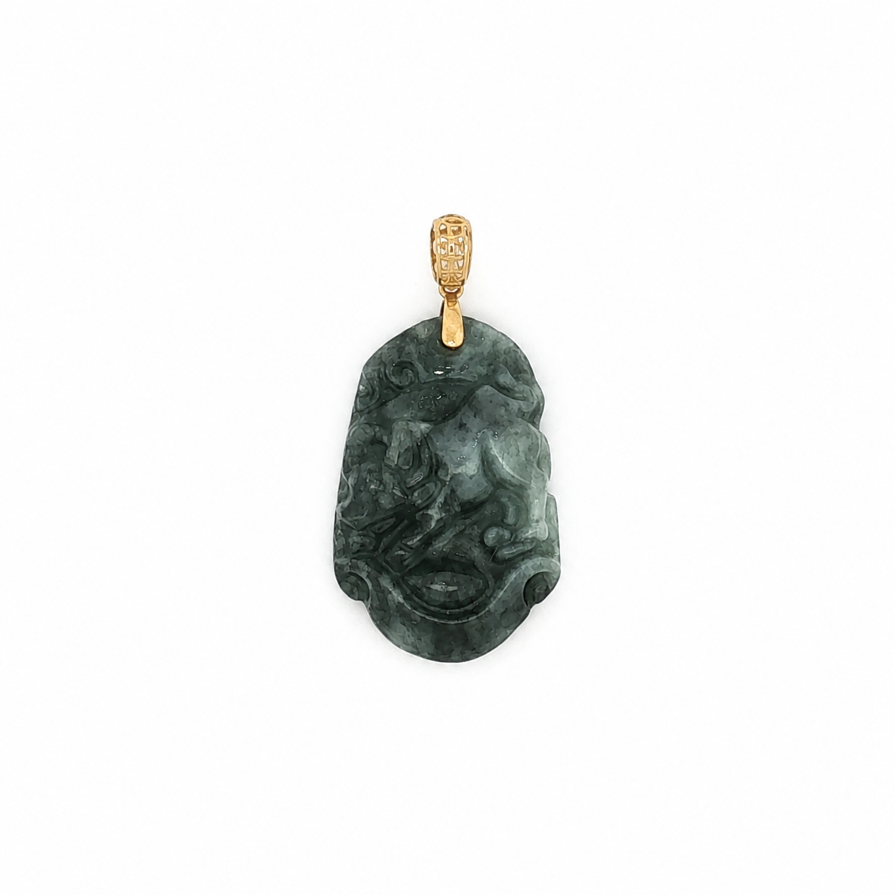 Carved Snake Design Jade Pendant in Yellow Gold