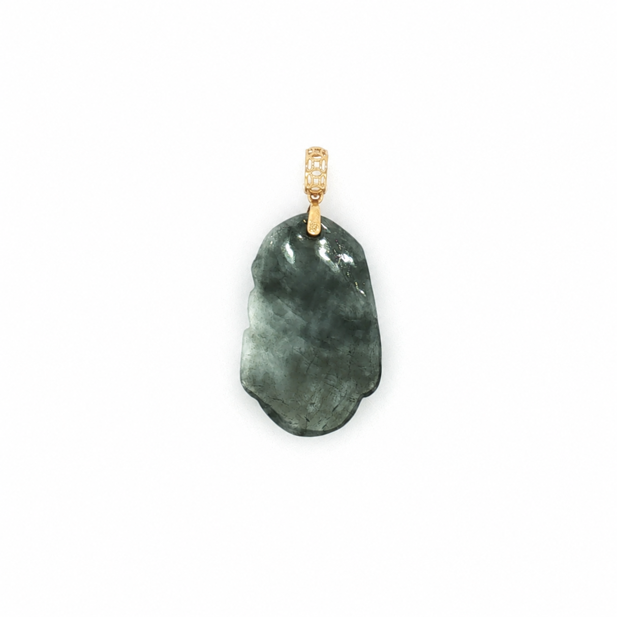 Carved Snake Design Jade Pendant in Yellow Gold