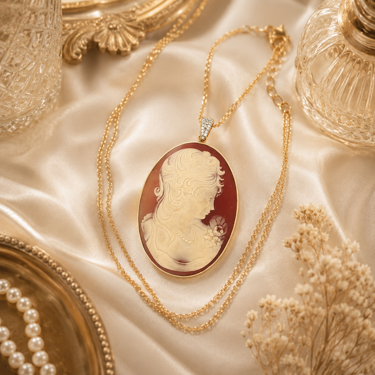 Carved Agate Cameo Pendant in Yellow Gold
