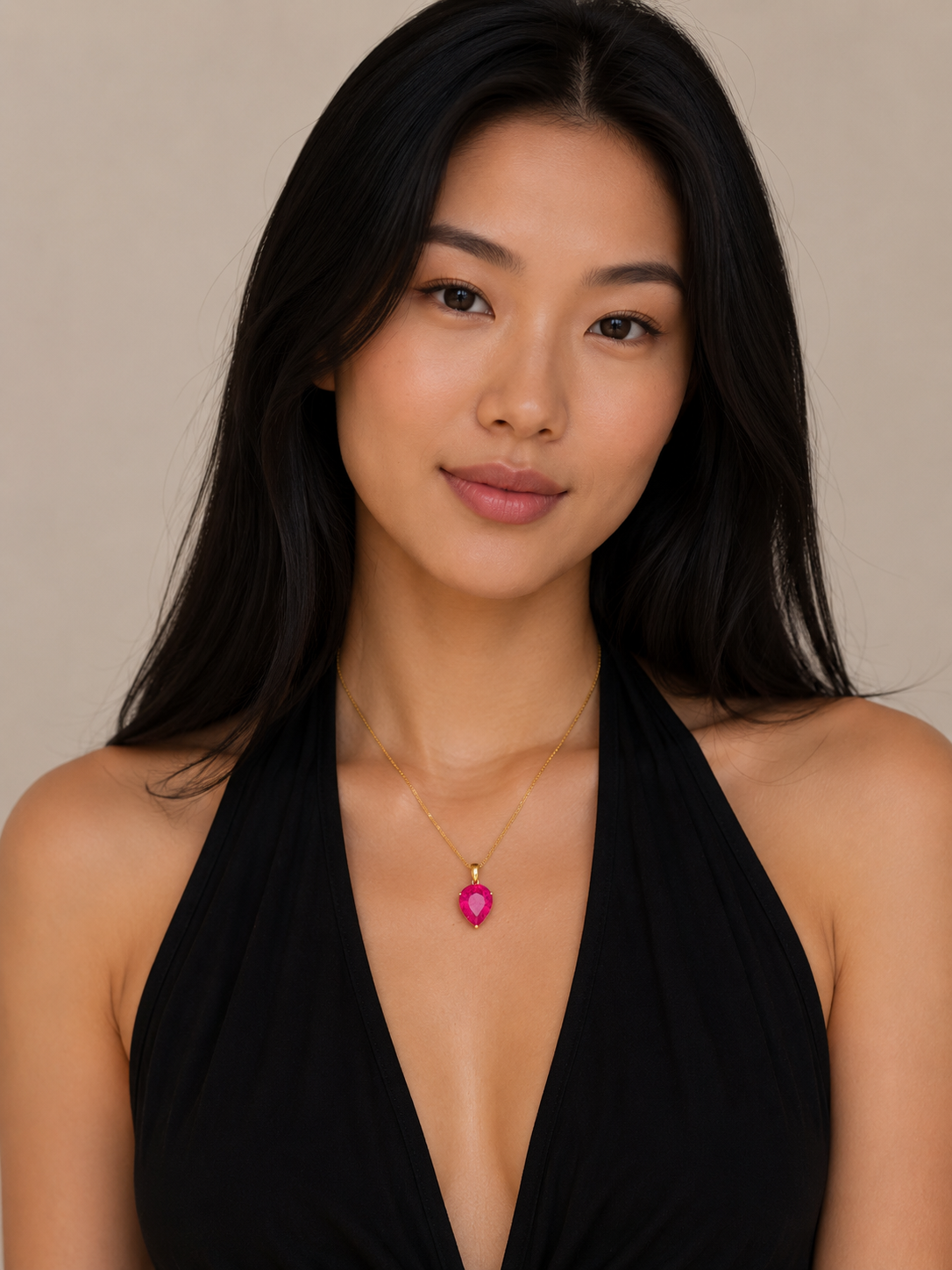 Pear Cut Pinkish-Red Ruby Pendant in Yellow Gold