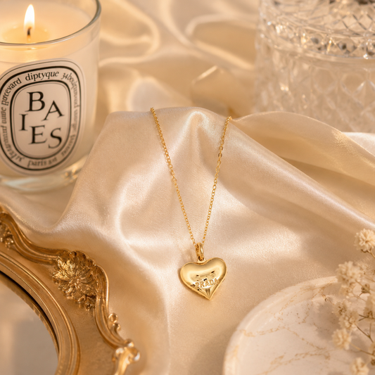 Yellow Gold Prada Engraved Heart Pendant