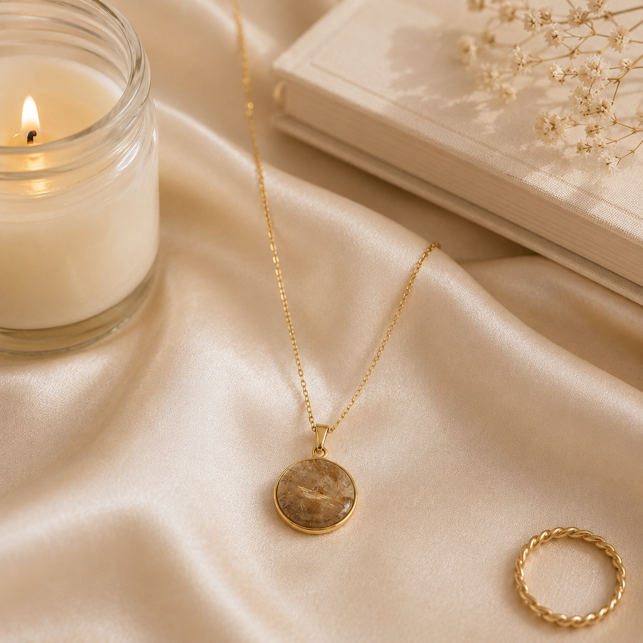 Golden Rutilated Quartz Pendant in Yellow Gold