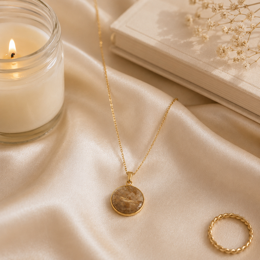 Golden Rutilated Quartz Pendant in Yellow Gold