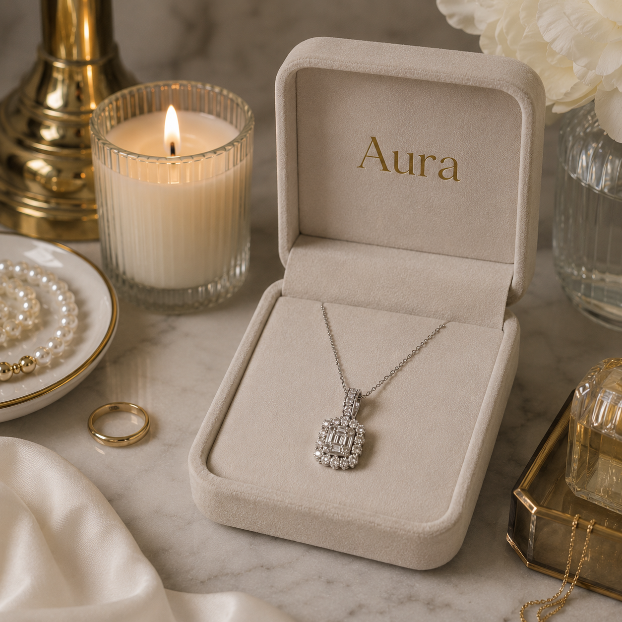 Diamond Cluster Halo Pendant — White Gold