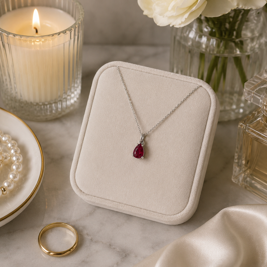 Pear-Shaped Ruby Pendant in White Gold