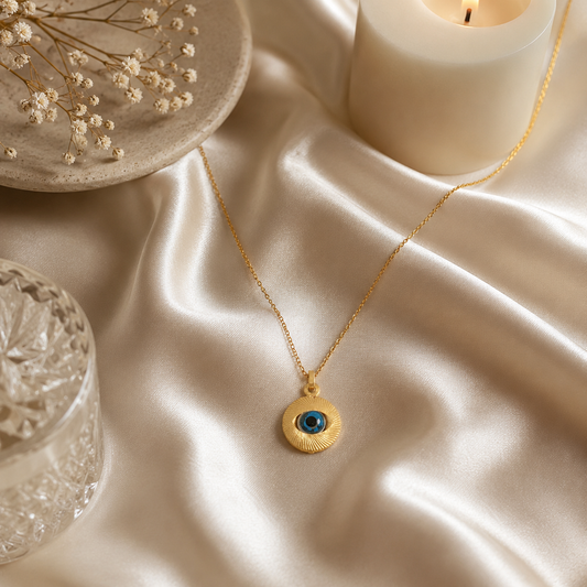 Yellow Gold Sapphire Evil Eye Pendant