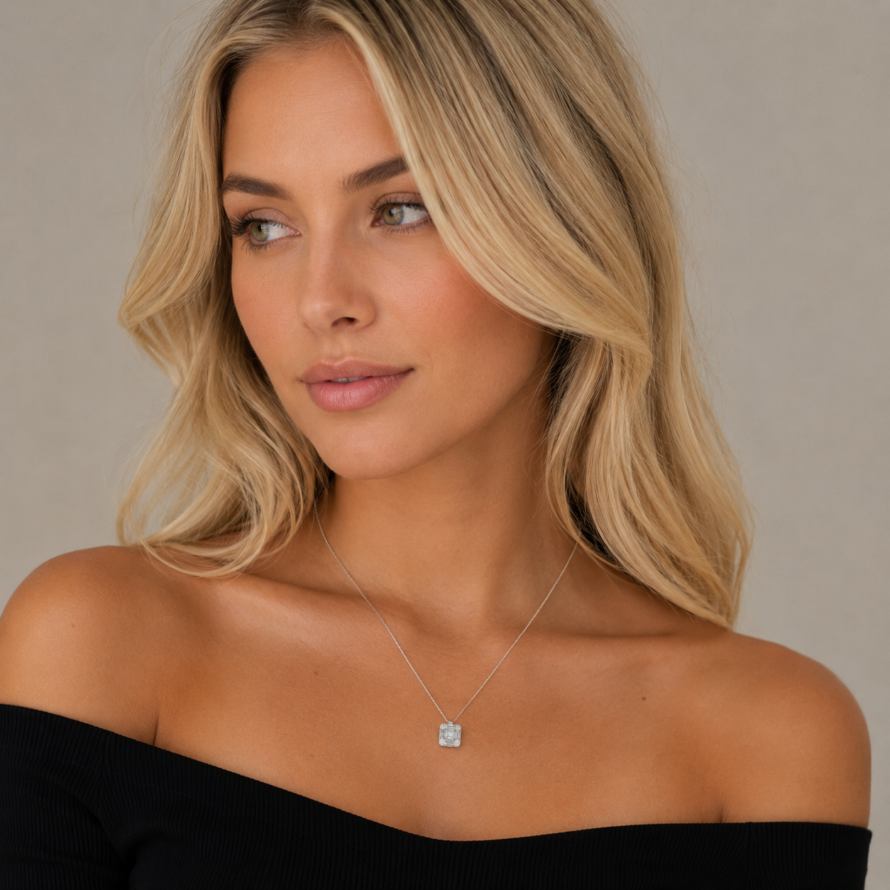 Diamond Illusion Cluster Necklace Pendant — White Gold