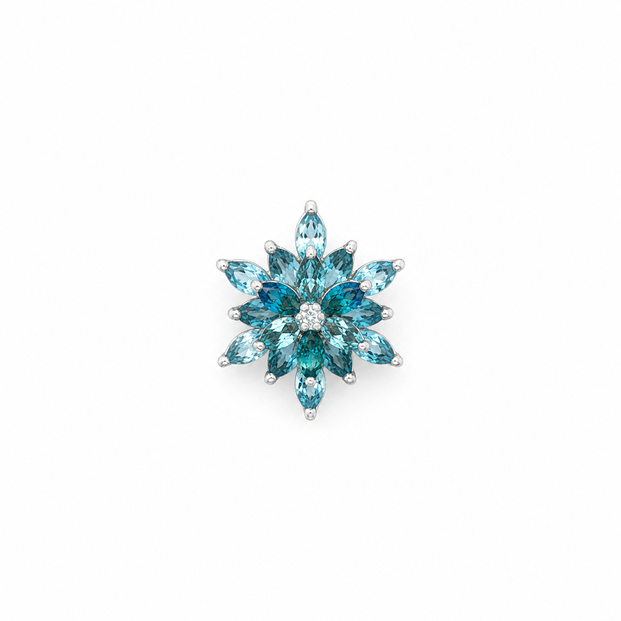 White Gold Blue Topaz Floral Cluster Cocktail Pendant