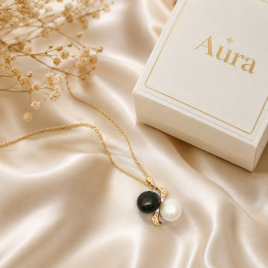 Yellow Gold Contrasting Double Pearl Pendant