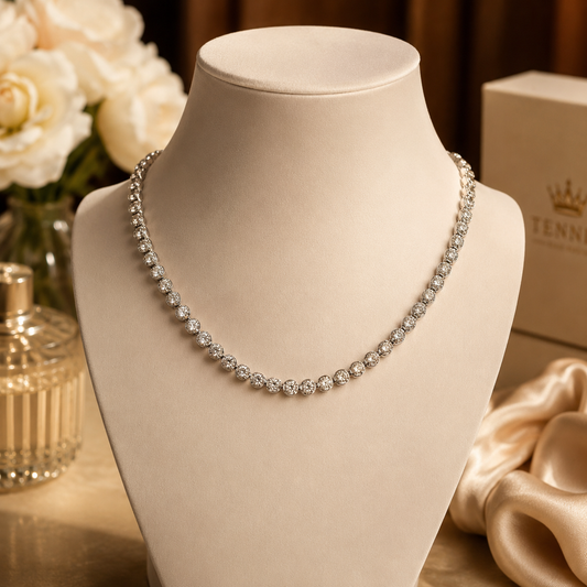 Bezel-Set Diamond Tennis Necklace in White Gold