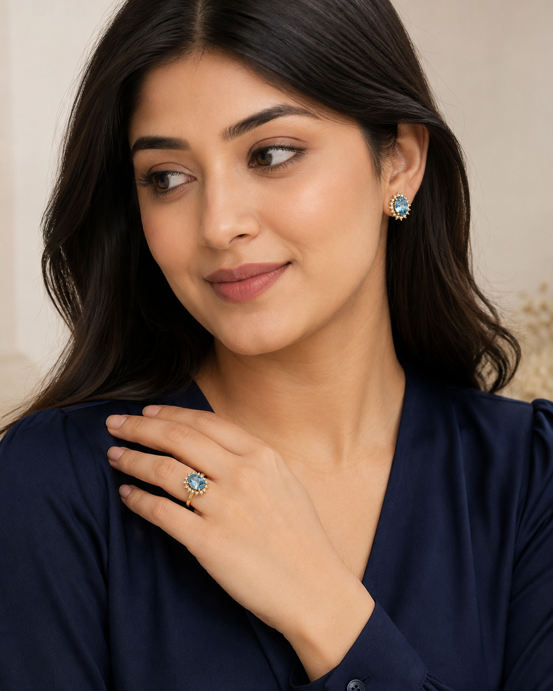 London Blue Topaz and Yellow Gold Cluster Half Set