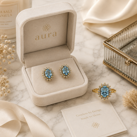 London Blue Topaz and Yellow Gold Cluster Half Set