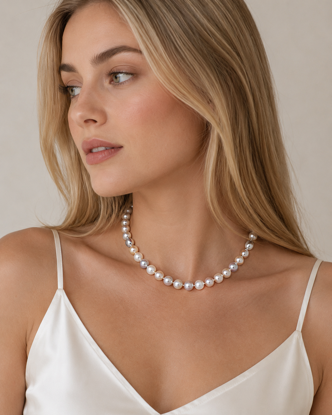 Multi-Color Pearl Strand Necklace with Silver Clasp
