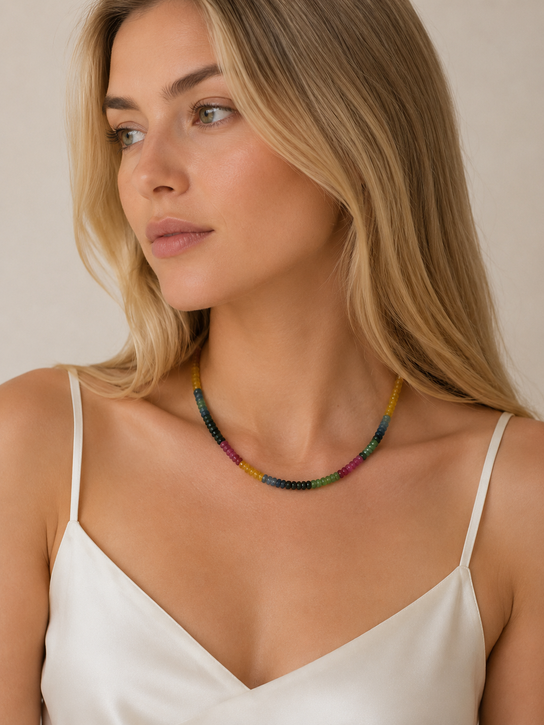 Faceted Multi-Color Sapphire Beaded Necklace