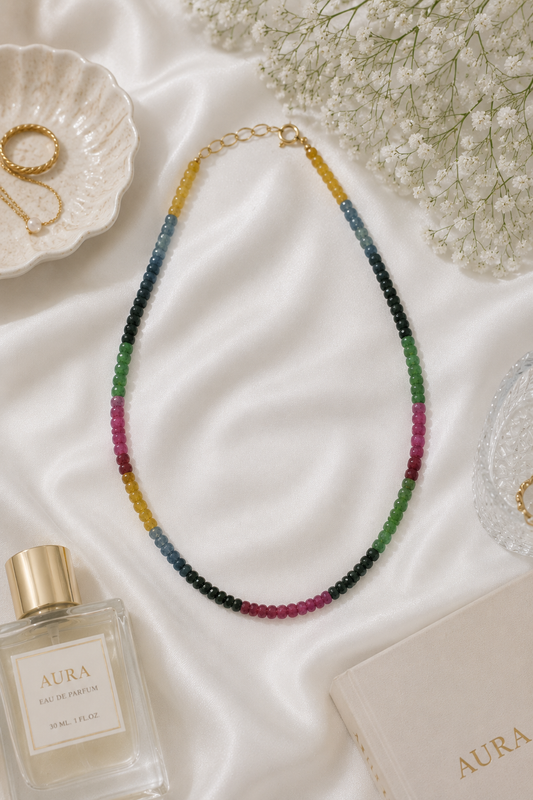 Faceted Multi-Color Sapphire Beaded Necklace