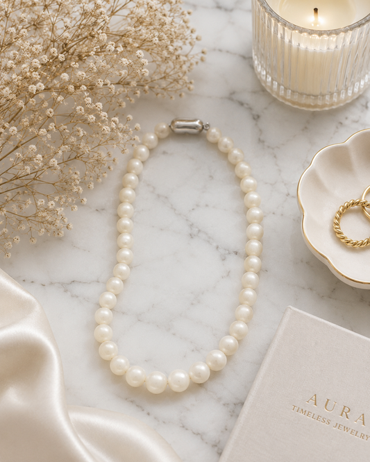 White Coral Beaded Necklace with Silver Clasp
