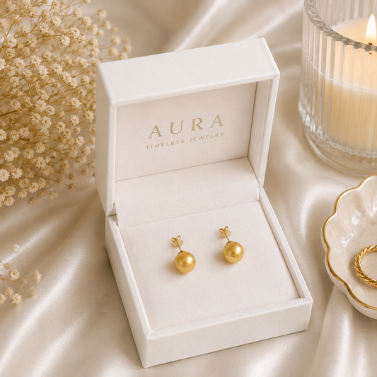 Golden Pearl Stud Earrings in Yellow Gold
