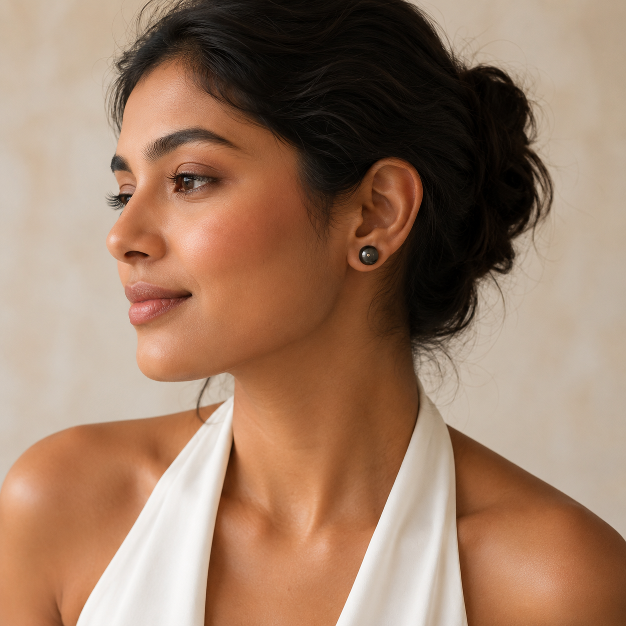 Yellow Gold Dark Pearl Stud Earrings