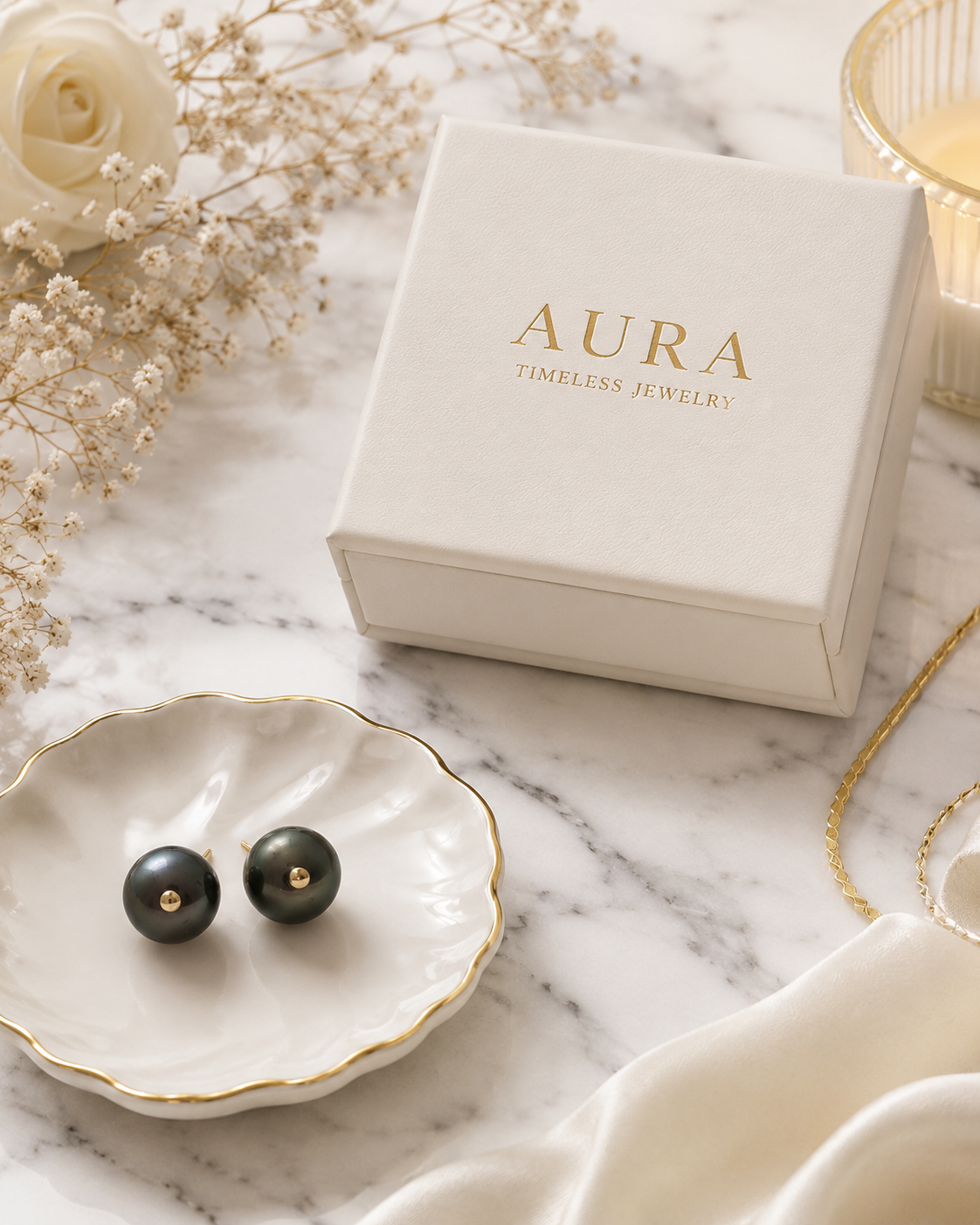 Yellow Gold Dark Pearl Stud Earrings