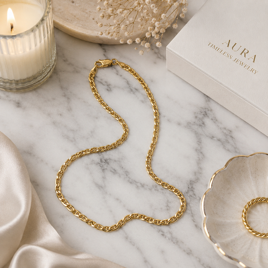 Yellow Gold Flat Mariner Link Chain