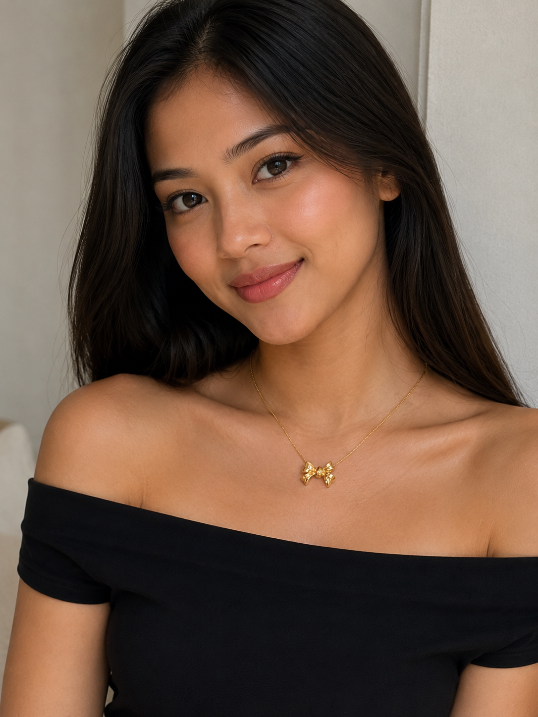 Yellow Gold Bow Charm Necklace