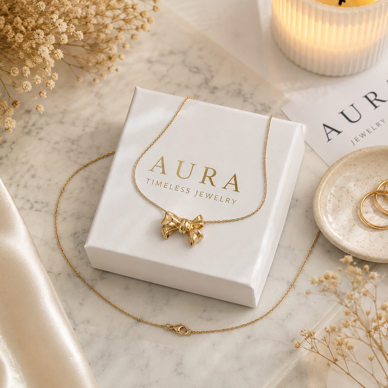 Yellow Gold Bow Charm Necklace