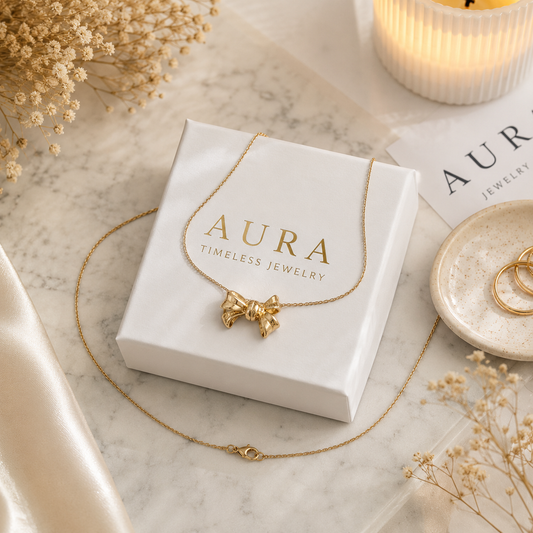 Yellow Gold Bow Charm Necklace
