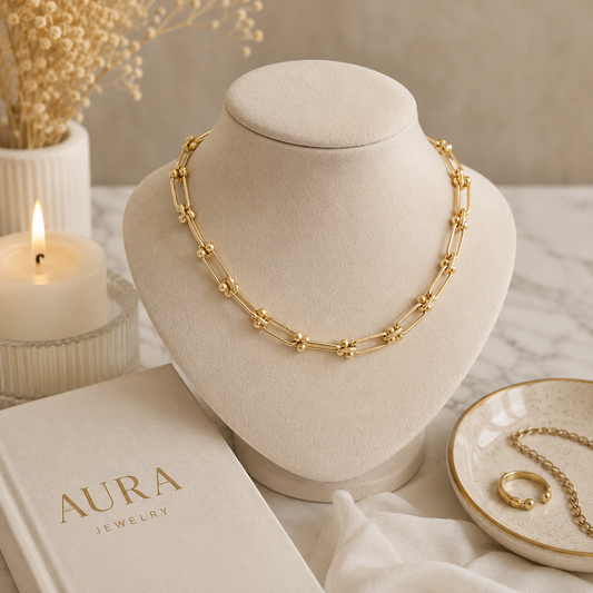Yellow Gold Elongated Link Chain Necklace