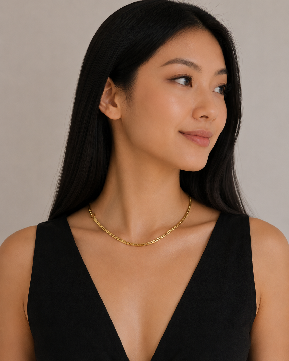 18K Yellow Gold Herringbone Chain Necklace