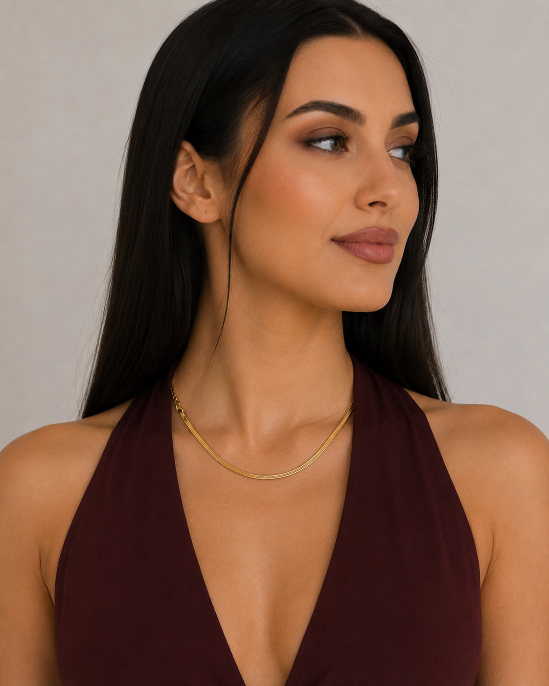 Yellow Gold Flat Snake Chain Necklace