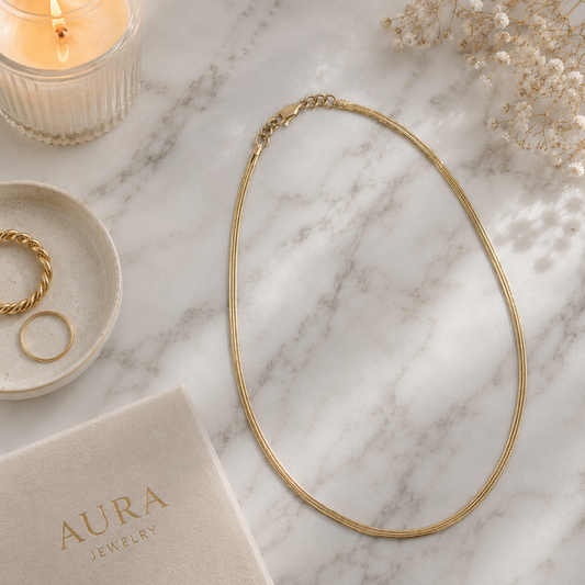 Yellow Gold Flat Snake Chain Necklace