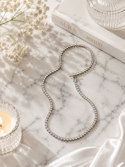 Classic Diamond Tennis Necklace in White Gold