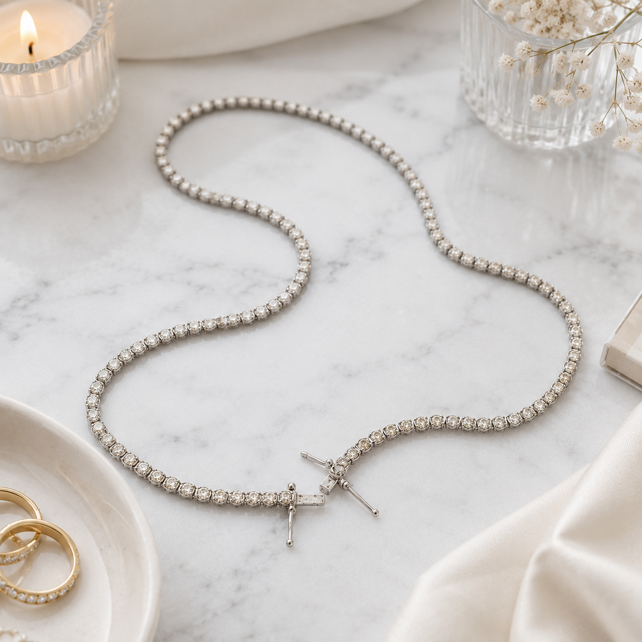 N245036-0614 Diamond Tennis Chain Necklace in White Gold / AODL-ULEEE