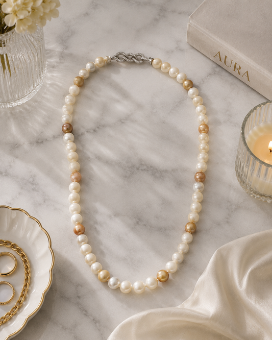 Mixed Pearl Necklace with White Gold Infinity Clasp