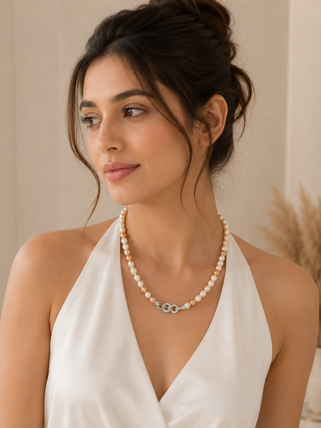 Mixed Pearl Necklace with White Gold Infinity Clasp