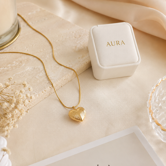 Yellow Gold Textured Puffed Heart Pendant Necklace