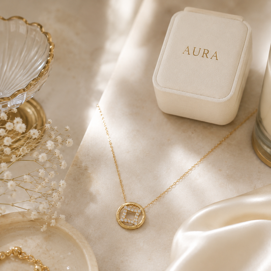 Geometric Diamond Pendant Necklace in Yellow Gold
