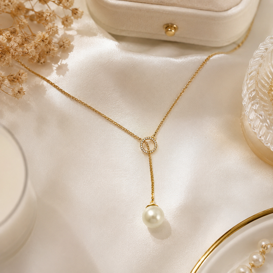 Yellow Gold Pearl Drop Lariat Necklace