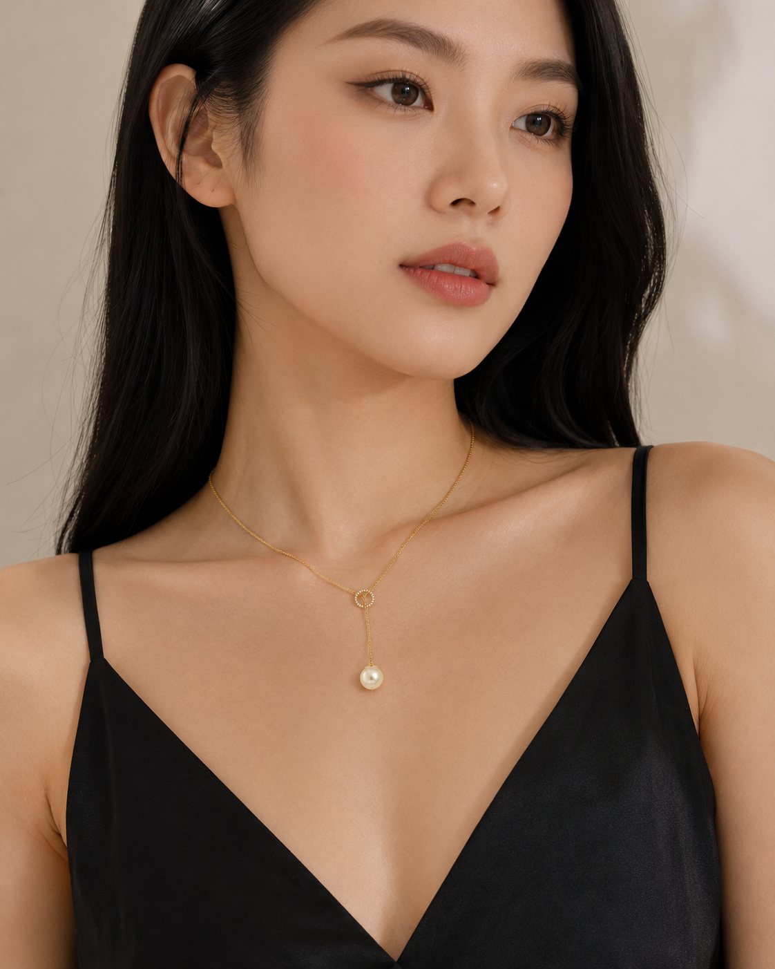 Yellow Gold Pearl Drop Lariat Necklace