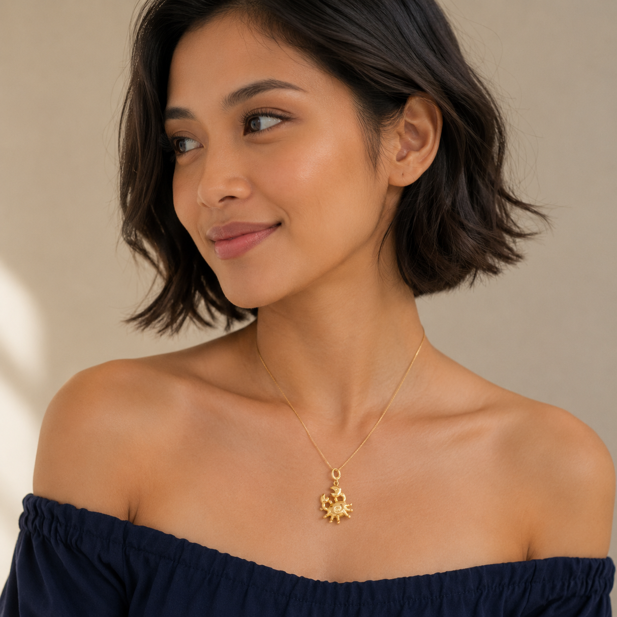Polished Yellow Gold Crab Pendant Necklace