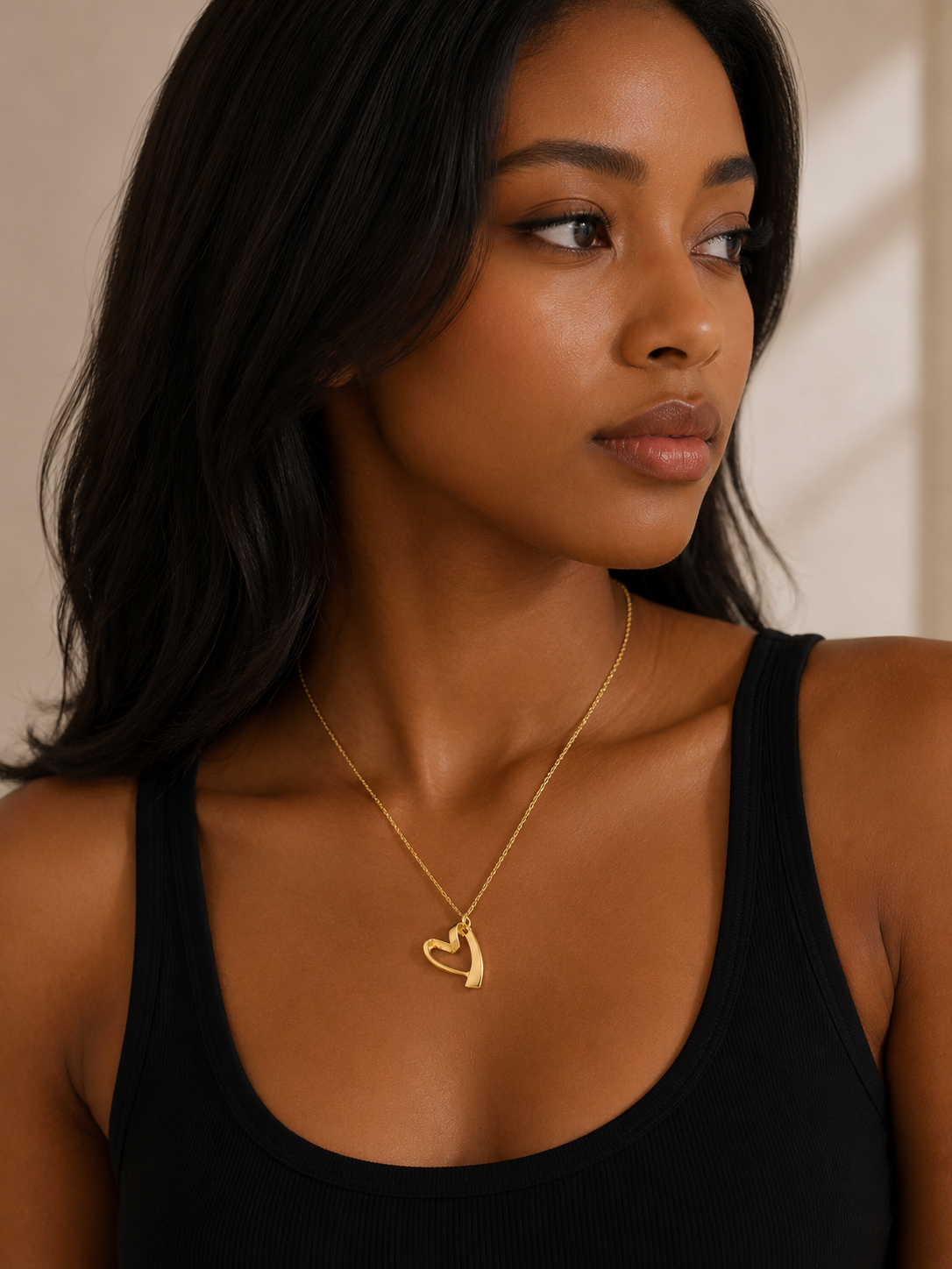 Yellow Gold Stylized Open Heart Charm Necklace