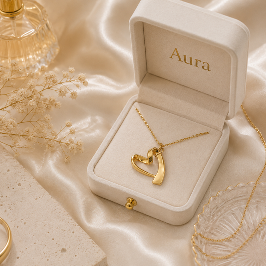 Yellow Gold Stylized Open Heart Charm Necklace