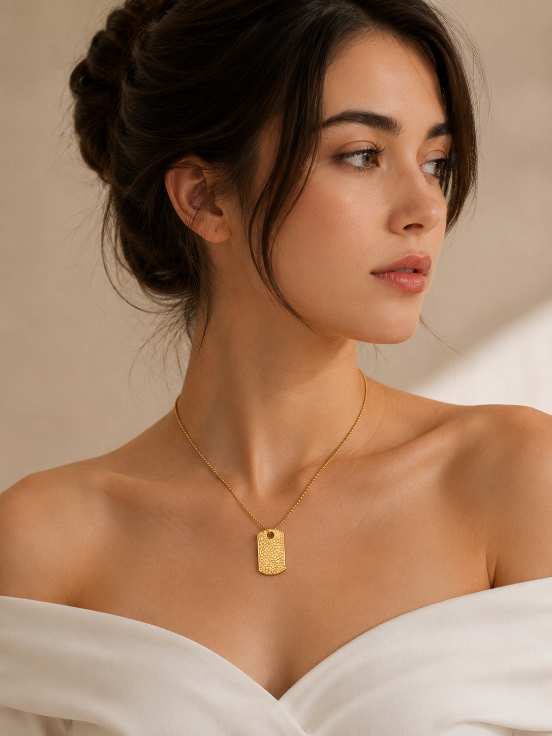 Yellow Gold Dog Tag Pendant on Bead Chain