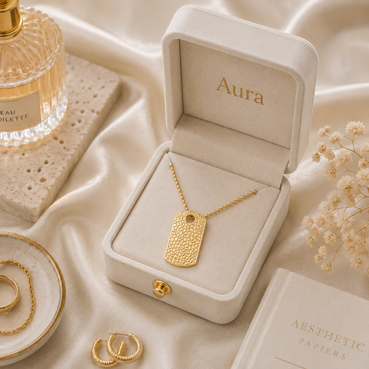 Yellow Gold Dog Tag Pendant on Bead Chain