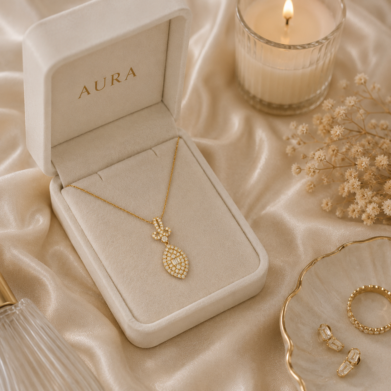 Diamond Fleur-de-Lis Navette Pendant in Yellow Gold