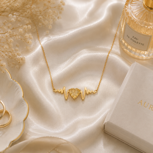 Heart-Shaped Citrine Heartbeat Necklace in Yellow Gold