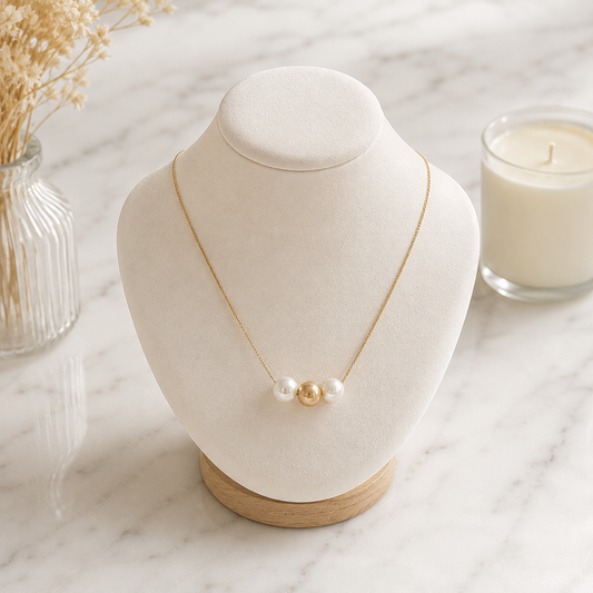 Three-Bead Pearl and Yellow Gold Necklace