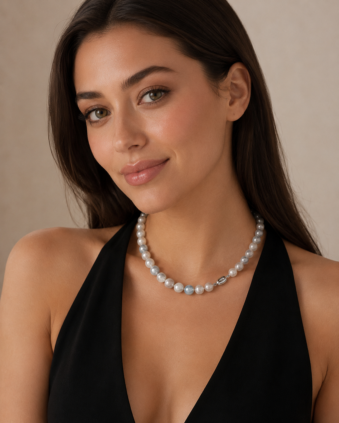 Multi-Tonal Textured Pearl Necklace with White Gold Clasp