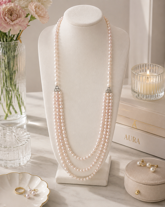 Pink Pearl Necklace with White Gold Clasp